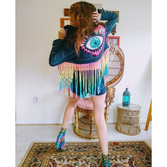 Jackets & Blazers - 'Woodstock' tie dye fringe upcycled jacket